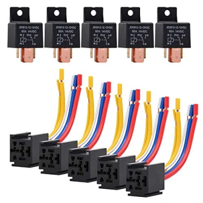 Immagine di Ehdis 5 Pack Relè Universale con Imbracatura di Socket 12V 80A Pin Camion dell&#039;automobile Motore Heavy Duty On/off Normalmente Aperto SPDT Relay Plug Fili