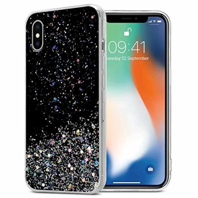 Immagine di Cadorabo Custodia compatibile con Apple iPhone X/XS in Nero glitter protettiva silicone TPU scintillanti Ultra Slim Back Cover Case