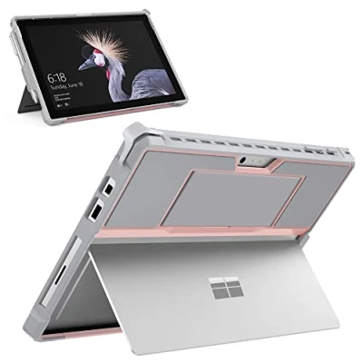 Immagine di MoKo Microsoft Surface PRO 7 Plus/PRO 7/PRO 6/PRO 2017 / 5/4 /LTE Custodia, Case Protettiva con Porta Penna &amp; Cintura Mano, Compatibile Type Cover Keyboard per 6/5/4 Grigio/Rosa