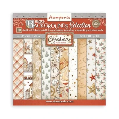 Immagine di Stamperia Scrapbook Paper Pad per scrapbook, album, card, Bullet Journals and More, Acid Free, Double Sided, Perfect for Crafts Gifting (Gear up Christmas Maxi Background) (30,5 x 30,5 cm)
