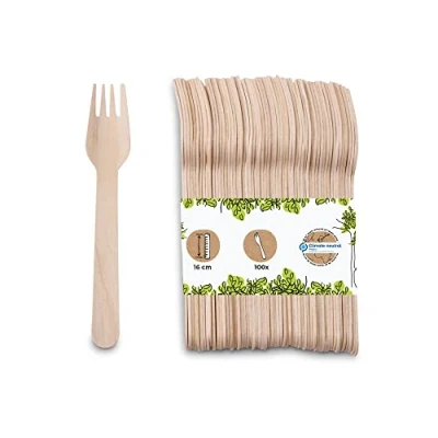 Immagine di BIOZOYG 100 forchette monouso in legno I posate biodegradabili e compostabili forche stoviglie stabili 16,5 cm