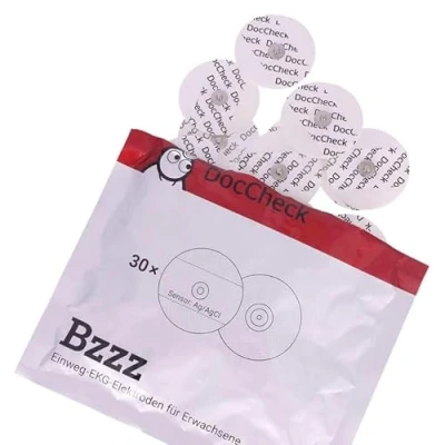 Immagine di DocCheck Elettrodi usa e getta &quot;Bzzz&quot; 30 pezzi, presa a pressione, Ø 50 mm, schiuma, per ECG ed ergometria, buone proprietà di contatto, conducibilità continua, elevato comfort, delicato sulla pelle