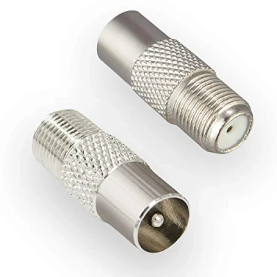 Immagine di Adattatore antenna HB DIGITAL SAT: presa F (connettore satellitare DVB S/S2, femmina) a connettore IEC TV via cavo C, T2 terrestre, maschio) coassiale nichelato