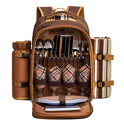 Immagine di Borsa frigo APOLLOWALKER 4 Person Picnic Backpack Hamper con set di stoviglie e coperta