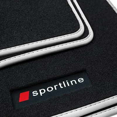Immagine di teileplus24 PV103 Tappeti in Gomma Sportline Design per Audi A4 B8 8K 2008 2015, Bordo:Argento