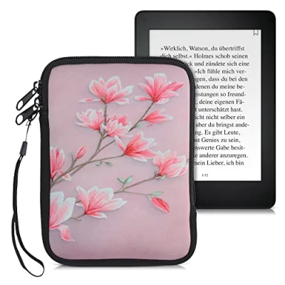 Immagine di kwmobile Custodia Universale per eReader Copertina in Neoprene Rosa/Bianco/Rosa Antico con Chiusura a Zip Misura 17 x 12 2 cm Astuccio portatablet