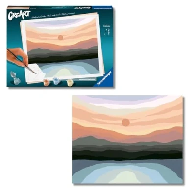 Immagine di Ravensburger CreArt Paesaggio stile minimal, Kit per Dipingere con i Numeri, Contiene Tavola Prestampata 24x30 cm, Pennello, Colori e Accessori, Gioco Creativo Relax Adulti 14+ Anni