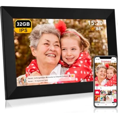 Immagine di FRAMEO 32GB Cornice Digitale 10,1 Pollici WiFi, Schermo Touch IPS HD 1280x800, Rotazione Automatica, Supporto per Scheda Micro SD, Momentos di Condivisione Istantanea (Nero)