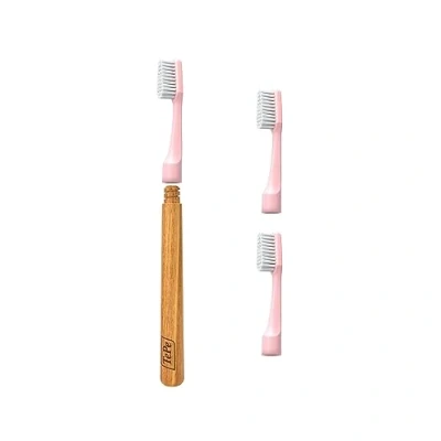 Immagine di spazzolino TePe Choice, morbido, rosa, 1 manico in legno e 3 testine, con setole morbide, ottimo per la pulizia dei denti rimozione della placca