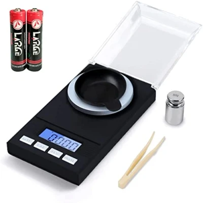 Immagine di Hotloop Bilancia Precisione Digitale Milligrammi 50g x 0,001g Professionale con Custodia, Pinzette, Peso di Calibrazione e Piatto Pesata, Tascabile