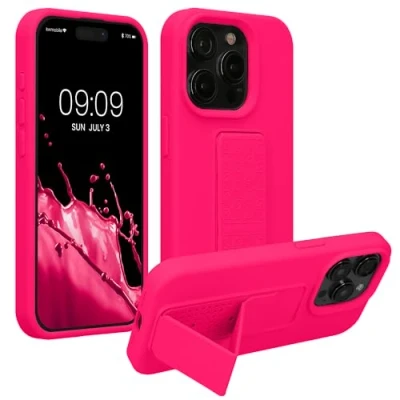Immagine di kwmobile 1x Custodia Compatibile con iPhone 15 Pro Cover Supporto Dita Back Case per Smartphone Protezione Gommata rosa shocking