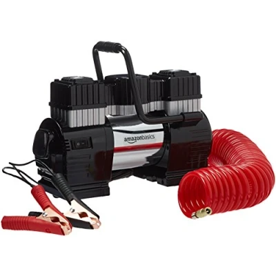 Immagine di Amazon Basics Compressore ad aria portatile, con doppi morsetti per la batteria e custodia il trasporto, Digitale, Nero/Rosso