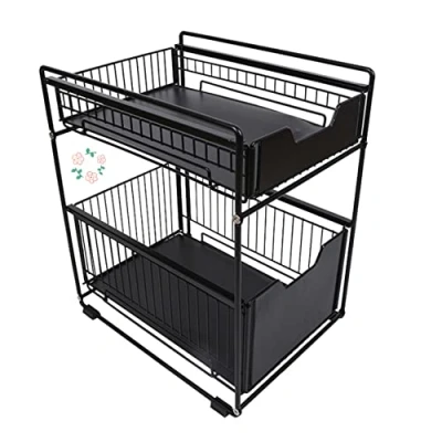 Immagine di Scorrevoli Sottolavello 2 Tier Scaffale Portaoggetti, Organizer Portaoggetti con Cestelli Estraibili, Visibile Conservazione ​per Casa, Cucina, Bagno (nero)
