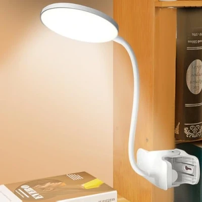 Immagine di SPORWAY Lampada da Scrivania con Pinza, Lettura LED Ricaricabile Regolazione Touch, Collo di Cigno Flessibile a 360 Clip, 3 Colori e Dimmerabile Regolabile per Studio, Lavoro