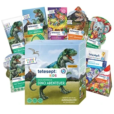 Immagine di tetesept Confezione regalo per bambini, Dino Adventure, set con bagno frizzante, di schiuma, sorpresa da e doccia accessori ricetta la cura della