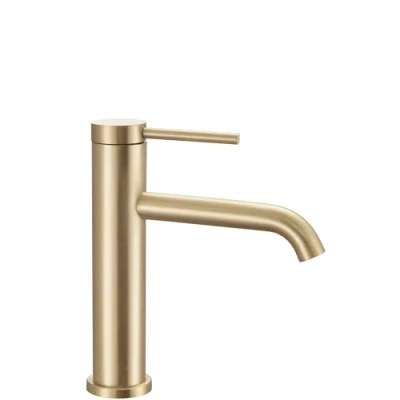 Immagine di Rea Rubinetto da lavabo CLIF GOLD BRUSH Miscelatore monocomando bagno in ottone regolabile caldo e freddo (Oro spazzolato)