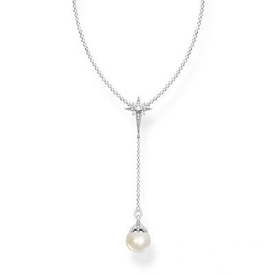 Immagine di THOMAS SABO Collana da Donna in Argento Sterling 925 con Perla e Stella Argento, Bianco, KE1986 167 14 L45v
