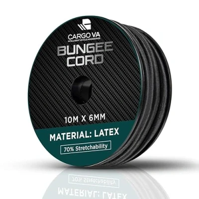 Immagine di CargoVA Corda in gomma 6mm 10m nero espandibile 70% stretch di tensione resistente alle intemperie per rimorchi, tende da sole, teloni, ecc.