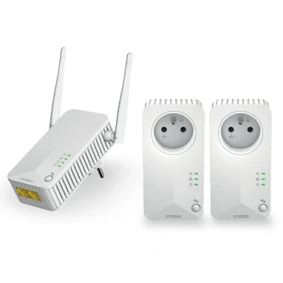 Immagine di STRONG Confezione da 2 CPL 600 Mbps e 1 WiFi presa filtrata porta Ethernet, estendere rete WiFi, compatibile con Internet box, ideale multi TV, streaming HD, nessuna configurazione, pronto