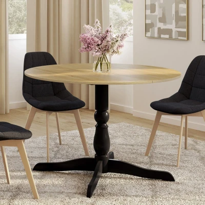 Immagine di Tavolo da pranzo rotondo MARIE 4 6 persone in faggio e nero 110 cm IDMarket