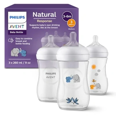 Immagine di Philips Avent Natural Response set regalo per bambini, 3 biberon da 260 ml con T3 (tettarelle 1m+), SCY903/63