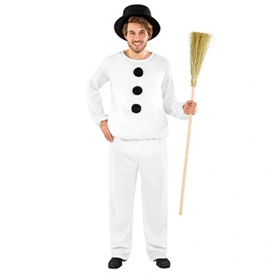 Immagine di TecTake dressforfun Costume da Uomo Pupazzo di Neve Morbido e soffice Corpino con Maniche Lunghe Comodi Pantaloni Elastico Cilindro (XXL No. 300504)