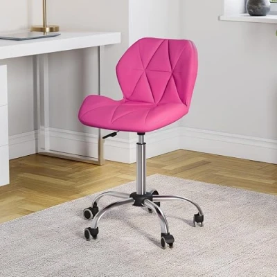 Immagine di Vida Designs Geo Sedia da Ufficio per Computer, Rosa, Segretario di Gioco Regolabile con Gambe Girevoli Sollevabili in Similfinta pelle Cromata, H 80 96 x W 47.5 D 49 cm, L 47,5 P