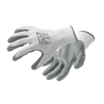 Immagine di Högert Technik Guanti protettivi rivestiti in nitrile GLAN, bianco/grigio, taglia 9, 12 paia/confezione, resistenti agli strappi e ai punti, ecologici, ideali per lavori di precisione