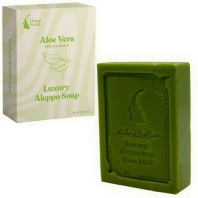 Immagine di GREEN FADEL (Luxury) Sapone di Aleppo Originale con Aloe Vera &amp; Olio Albero del Tè, 1 pezzo, d&#039;Oliva e Alloro, all&#039;Olio d&#039;Oliva, Luxury Soap
