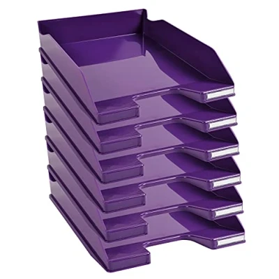 Immagine di Exacompta Cod.113220D Confezione da 6 Vaschette portacorrispondenza Combo Midi Iderama per formato A4+ Impilabili Capacità 500 fogli 80 gr Dimensioni : 34,7 x 25,5 6,5 cm Viola glossy