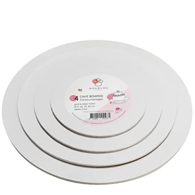 Immagine di Wenburg Premium Cake Board Set 4 Piatti Torta Rotonde 3 mm, Oro e Argento Può Essere Utilizzato Su Entrambi i Lati Cartone per Torte Tavola
