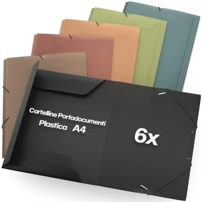 Immagine di ACROPAQ 6 x Cartella Elastica A4 Fino a 200 Pagine, Larghezza Dorso 2,5 cm, Chiusura Elastica, Acqua, Collezione colori &#039;Natura&#039; Cartelle con elastico, documenti