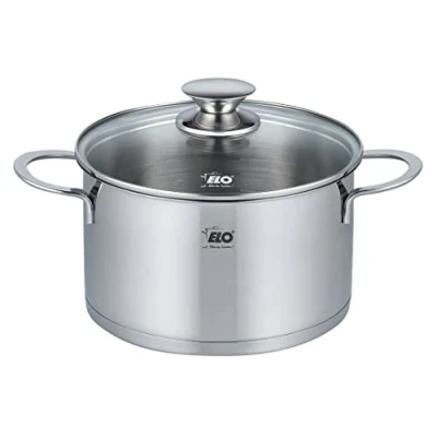 Immagine di ELO 72541 Pentola per arrosti, 20 cm, con coperchio in vetro, serie Galant, a induzione, acciaio INOX lucido, scala litriale e sistema di dosaggio dell&#039;olio