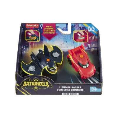 Immagine di Fisher Price DC Batwheels Set da 2 macchinine luminose in scala 1:55, include Redbird e Batwing, veicoli a pile con effetti luminosi, giocattolo per bambini, 3+ anni, HML26