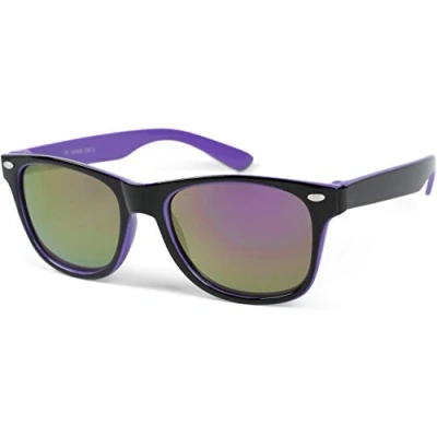 Immagine di styleBREAKER Occhiali da sole Nerd Kids con montatura in plastica e lenti policarbonato, design classico retrò 09020056, colore:Montatura nero viola/vetro viola a specchio