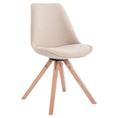 Immagine di CLP Sedia Design Pranzo Toulouse Imbottita In Stoffa I Ospite Scandinava Gambe Squadrate Legno Alt 48 CM, Colore:crema, Colore del telaio:natura