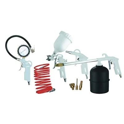 Immagine di ABAC Kit Accessori per Compressore 8 Pezzi G 810P, Inclusi Gonfiagomme con Manometro, Pistola di Soffiaggio, a Spruzzo Vernice 600ml, Lavaggio 900ml, Tubo Spirale 5 m