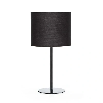 Immagine di Aigostar Lampada da Comodino Classica, Tavolo con Attacco Piccolo E14, Portalampada Base in Acciaio Lucido e Paralume Nero, Perfetto per Decorare Camera letto