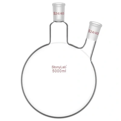 Immagine di stonylab Borosilicato Vetro 2 Collo Fondo Rotondo Pallone RBF, con 24/40 Centrale e lato Standard Coniche Esterno Misto Giunto, Neck Round Bottom Flask 5000ml