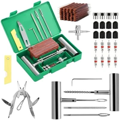 Immagine di NOOGUI Kit Riparazione Pneumatici Auto, Moto, in 15 min, Ripara Gomme Valido per Tutti i Tipi di Pneumatici, Composto da 58 Pezzi