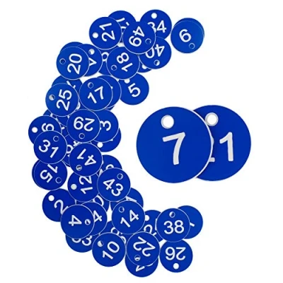 Immagine di etichette in plastica con numeri identificativi incisi, identificative senza portachiavi, 1 50, blu