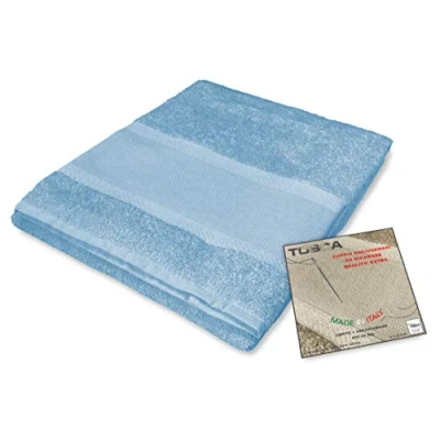 Immagine di Tex family Set Asciugamani Bagno Tosca © in Spugna di Cotone 100% da Ricamare Punto Croce 1+1 Viso e Ospite Azzurro