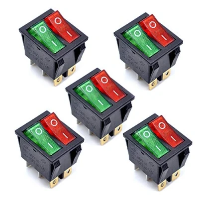 Immagine di Oiyagai 5 Pezzi Interruttore a Bilanciere KCD4 AC 250V 16A, Rosso e Verde Luce, ON/Off, 6 Poli, 2 Vie, Snap in per Barca