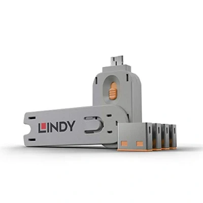 Immagine di LINDY Blocco porta USB Lock + Key Kit da 4 Arancione incl. 1 chiave 40453