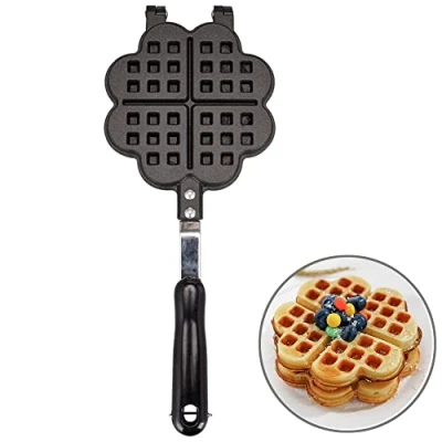 Immagine di TAMUME Waffle Piastra Cuore Piano Cottura Alluminio forma Stampo Per Cialde Belga Usando Fuoco o Stufe 4 Slice Maker