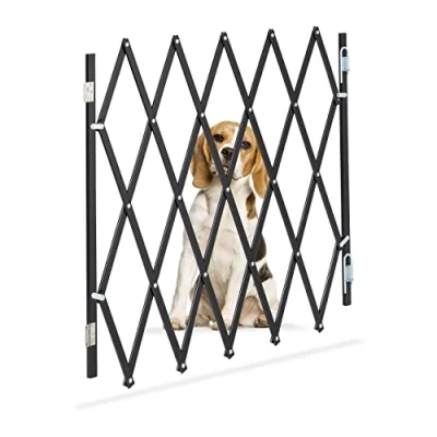 Immagine di Relaxdays Cancelletto di Sicurezza per Cani, Barriera Porte e Scale, Allungabile 118 cm, Alto 69 82,5 in bambù, Nero, 90% 10% Ferro