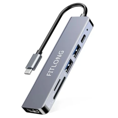 Immagine di FITLONG Hub USB C 6 in 1, Adattatore MacBook Air/Pro con HDMI 4K, PD 100W, 2 porte dati A, Lector SD/TF, compatibile laptop e altri dispositivi