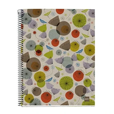 Immagine di Miquelrius 2459 Quaderno Notebook Riciclato 100%, 4 Strisce di Colore, A4, 120 Fogli a Quadretti 5 mm, Carta 80 g, Fori, Copertina in Cartone Riciclato, Design Ecobirds