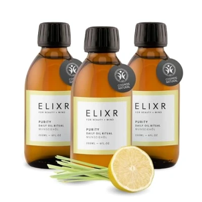 Immagine di ELIXR Purity orale con olio di limone e citronella collutorio ayurvedico nutre naturalmente Cosmetici naturali certificati dalla Germania (3 x 200 ml)