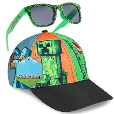 Immagine di Minecraft Occhiali Sole Cappello Bambino Set Creeper Berretto Baseball Regolabile con Visiera e 100% UV da (6 14 Anni, Multi)